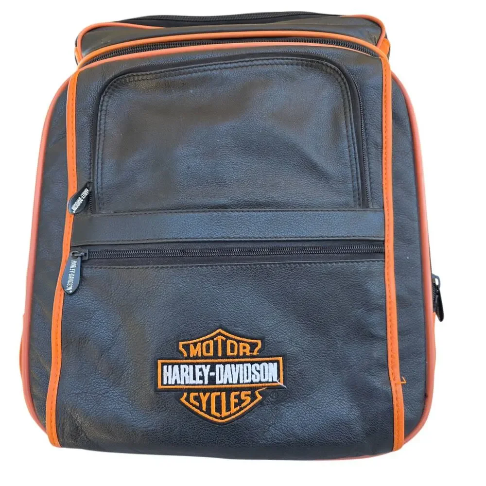Harley-Davidson 105th Anniversary Orange/Blk Leather Backpack Laptop Travel Bag